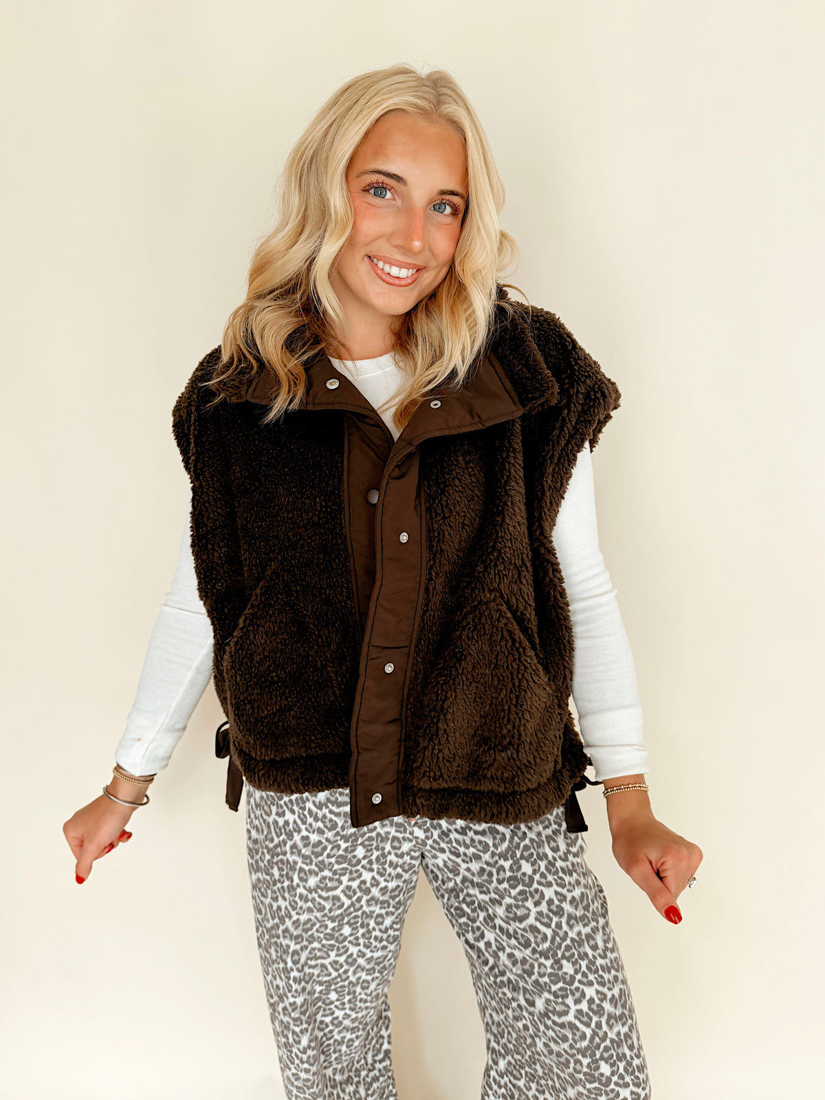 Chocolate Brown Sherpa Vest with Snap Closure