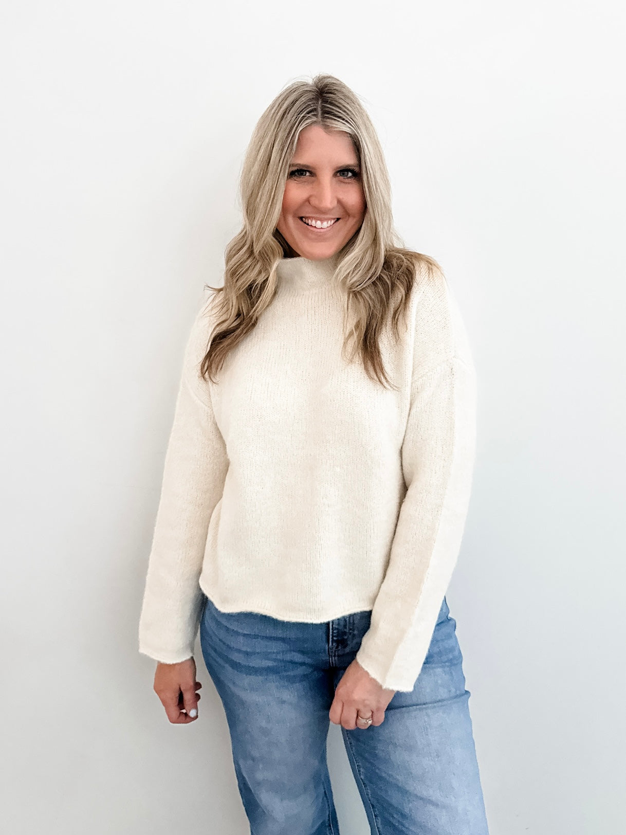 Cream Mock Neck Sweater
