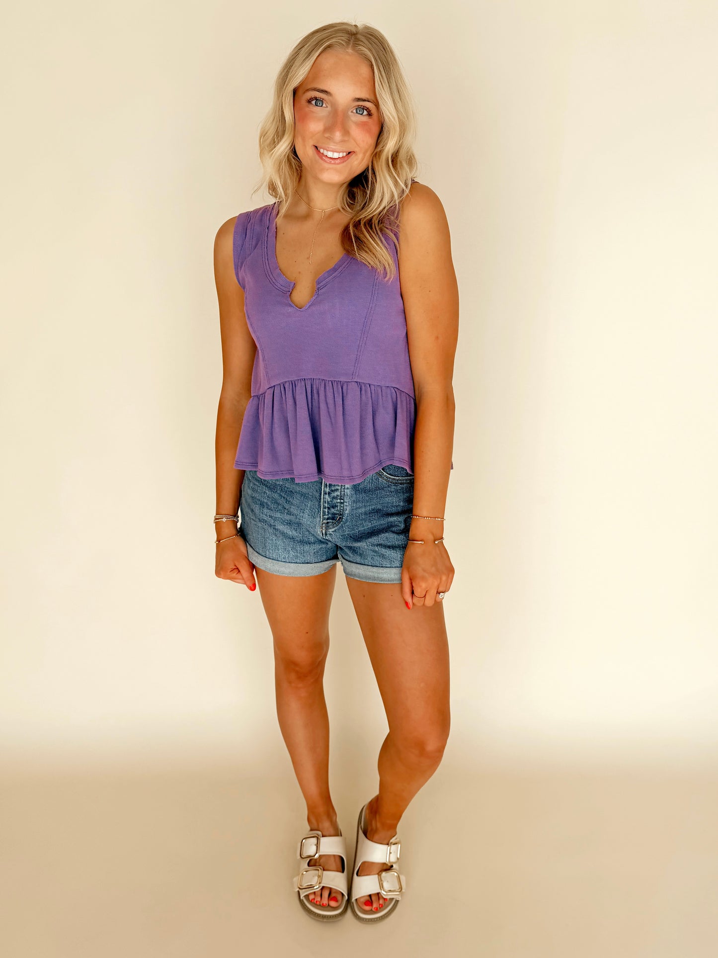 Lavender Peplum Knit Tank
