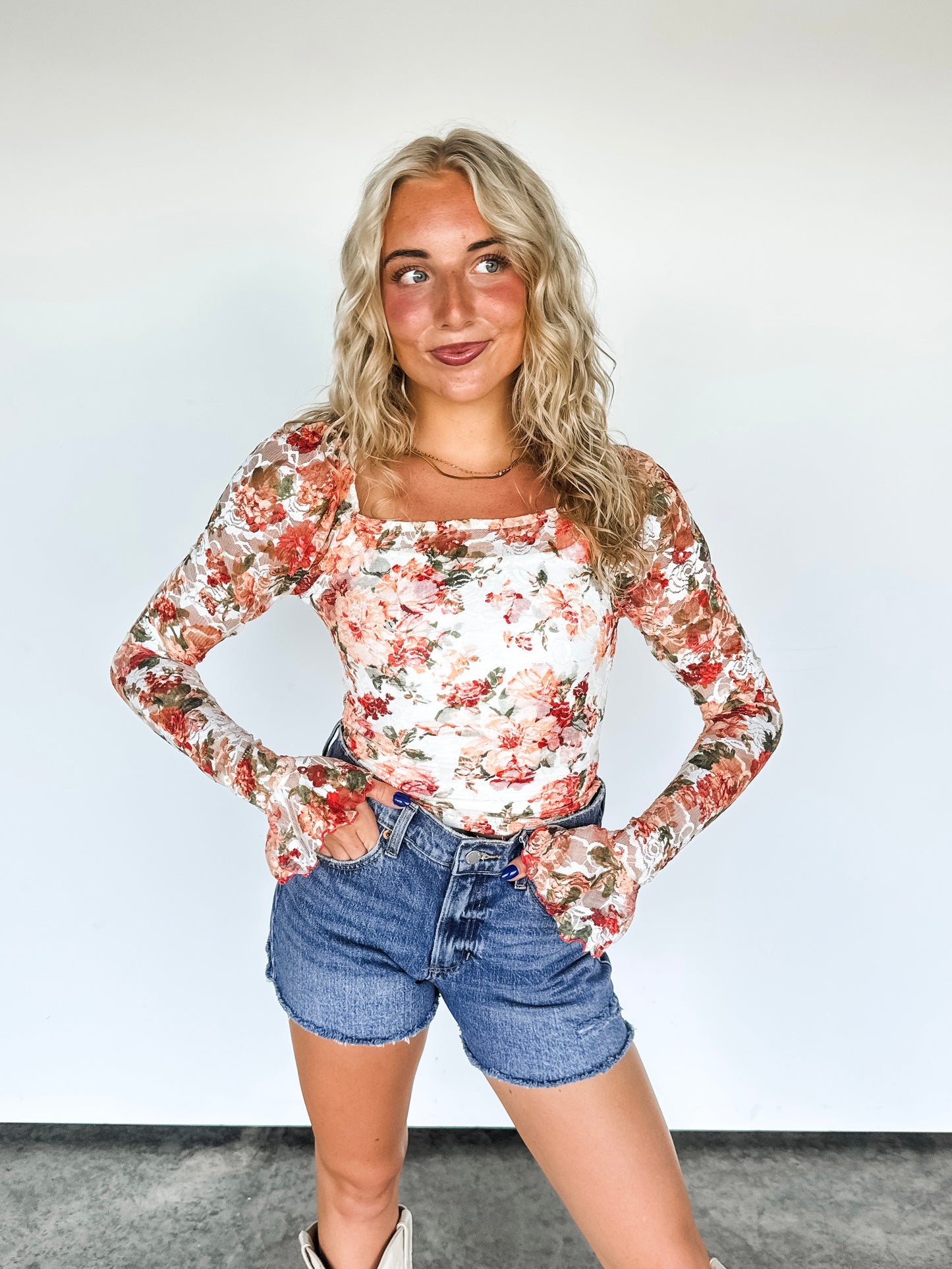 Orange & Cream Floral Lace Top