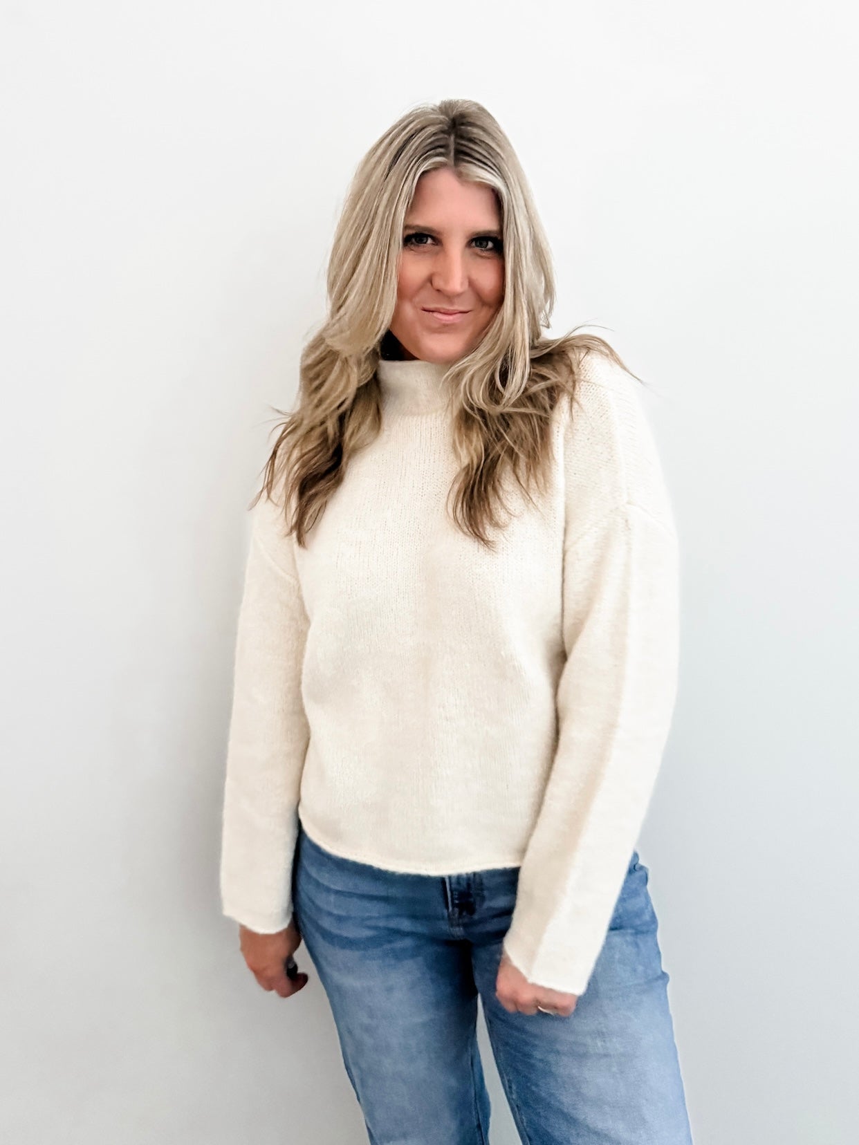 Cream Mock Neck Sweater