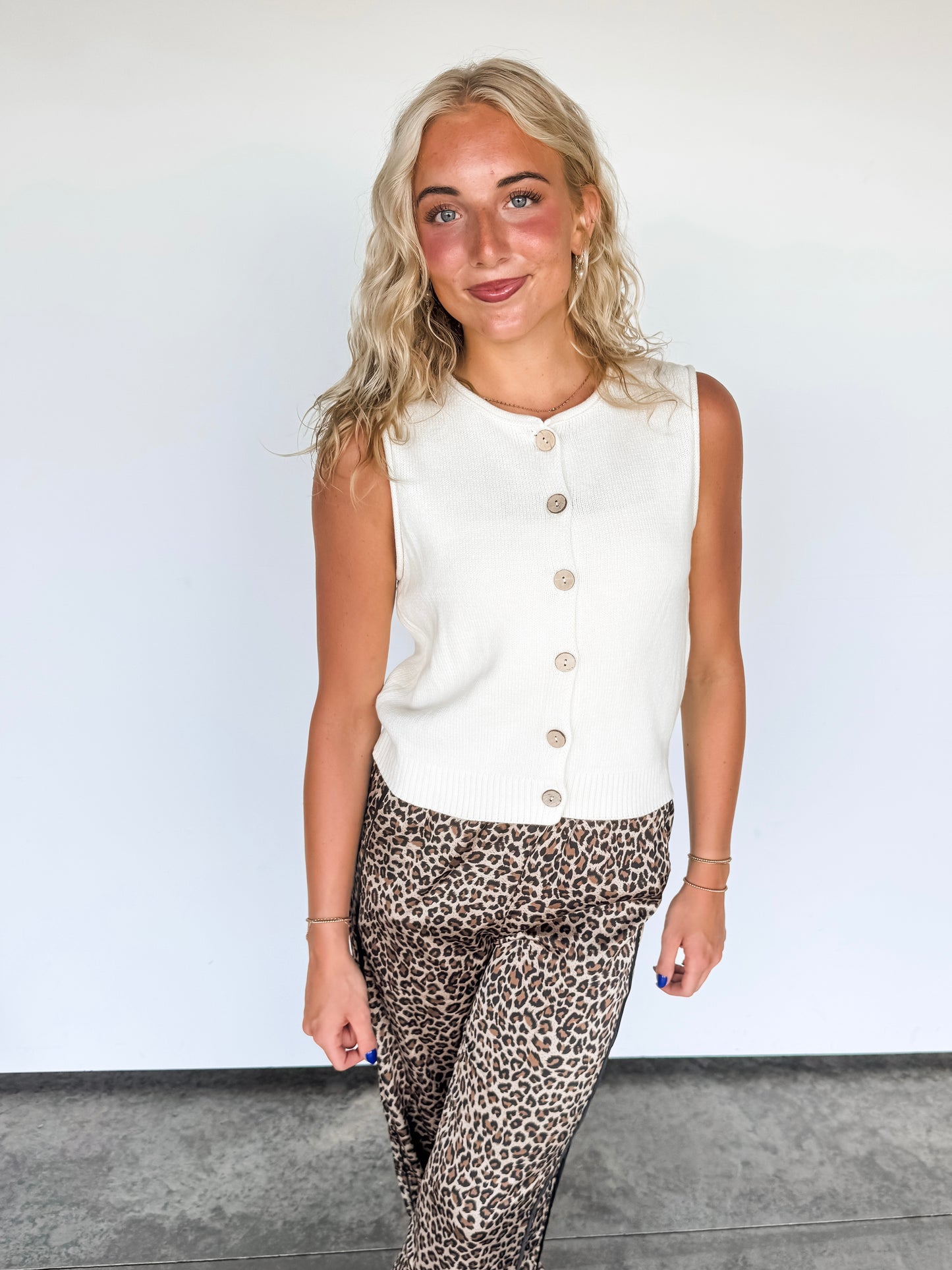 Cream Button Detail Lightweight Sweater Vest
