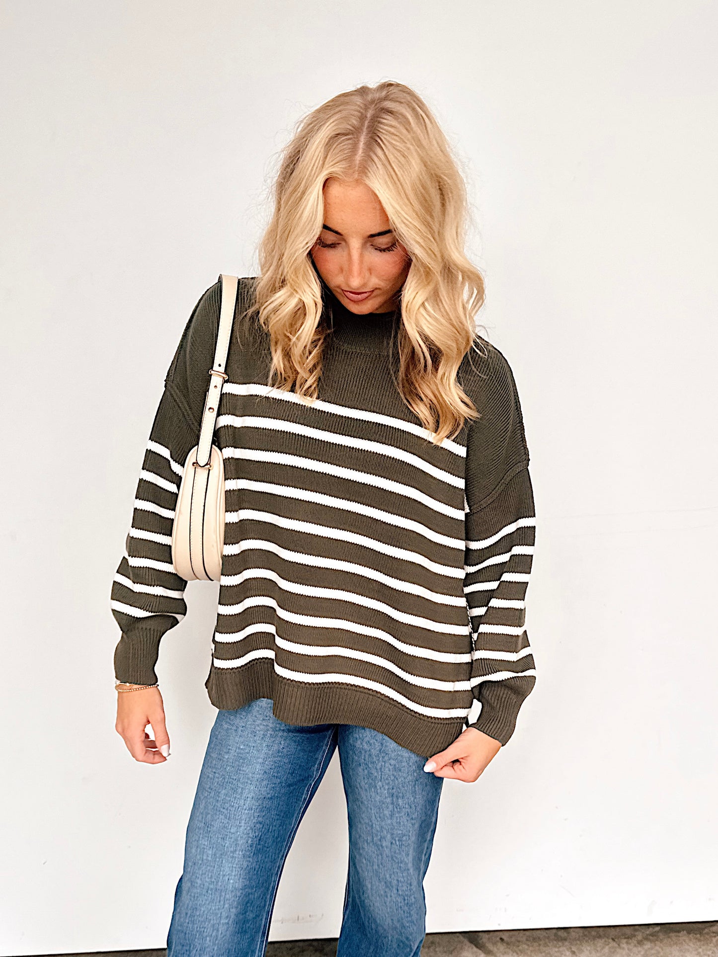 Dark Olive Striped Oversized Sweater