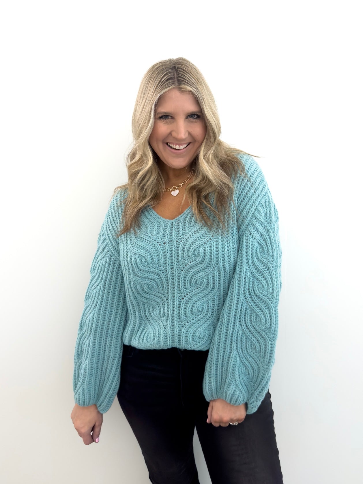 Mint Blue Cableknit Sweater