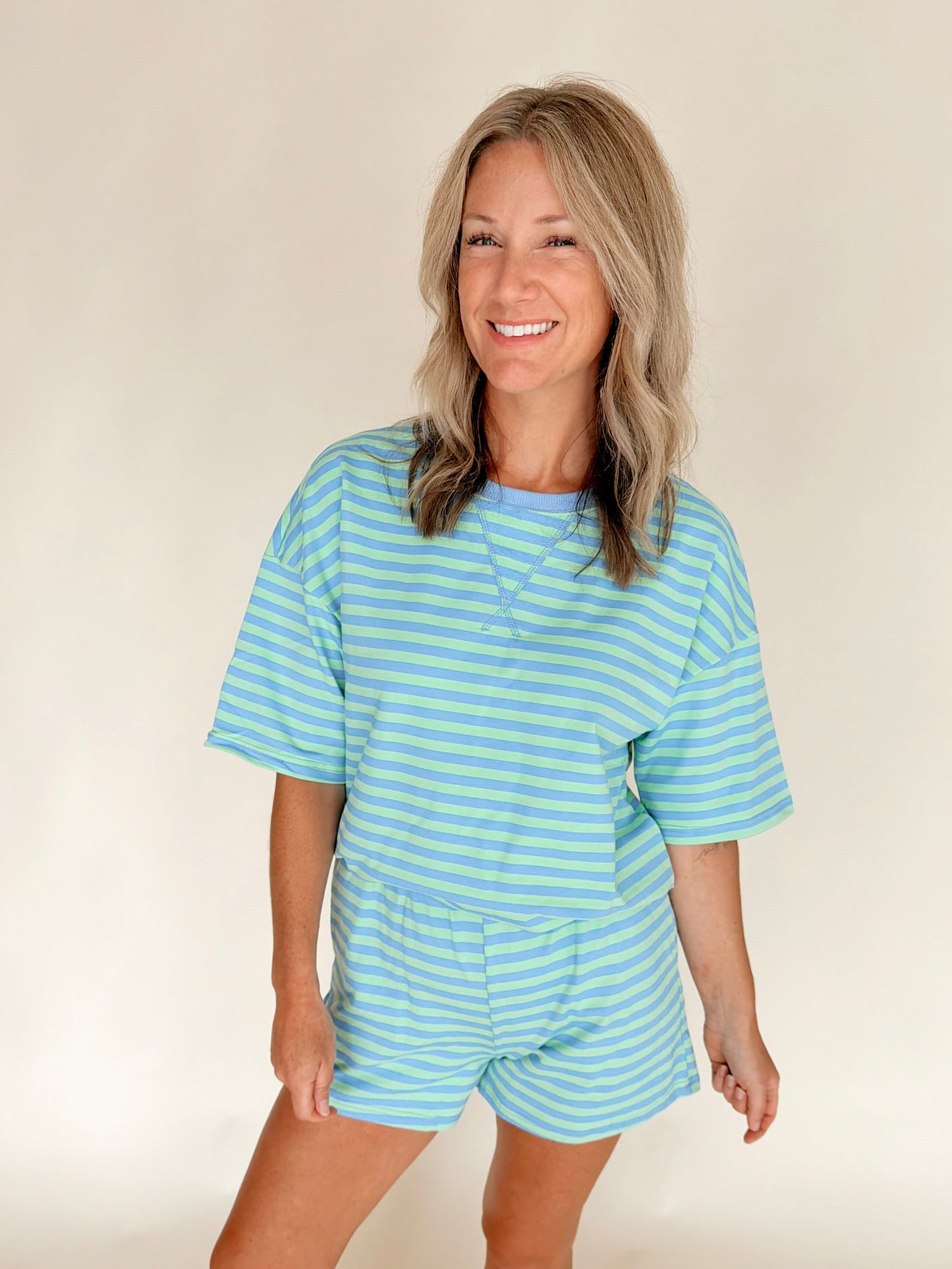 Green & Blue Stripe Two-Piece Set