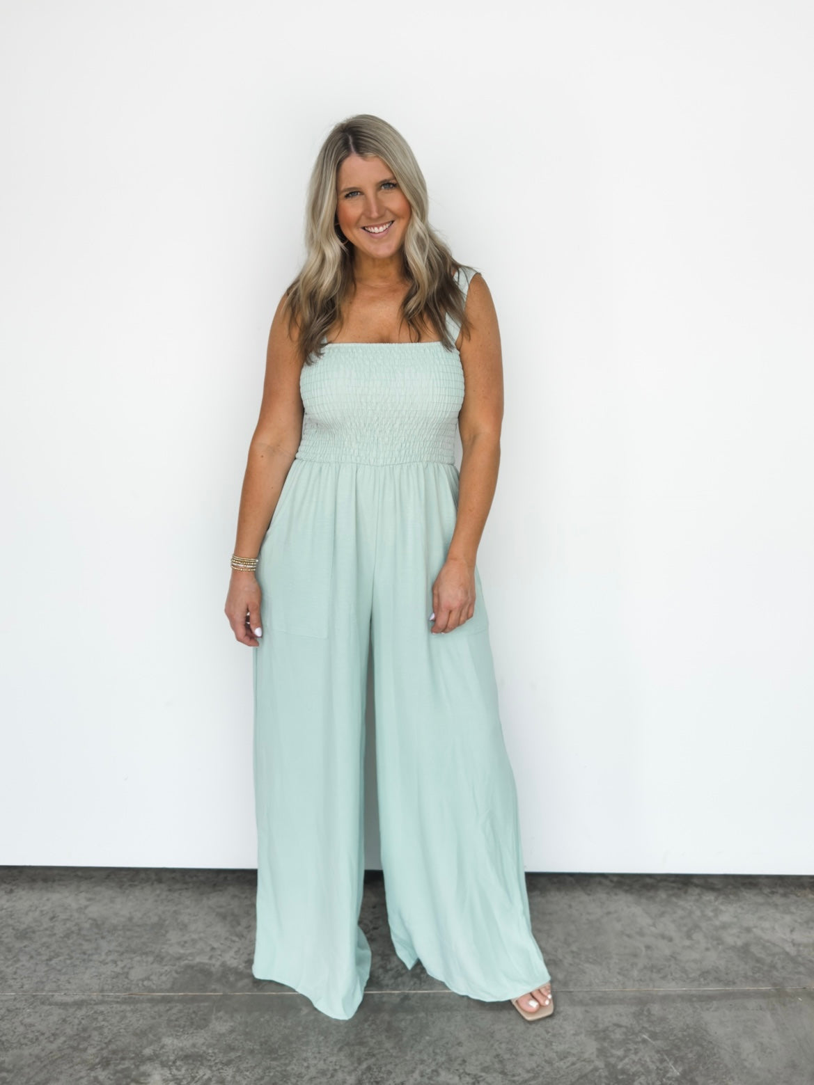 Sage Smocked Jumpsuit