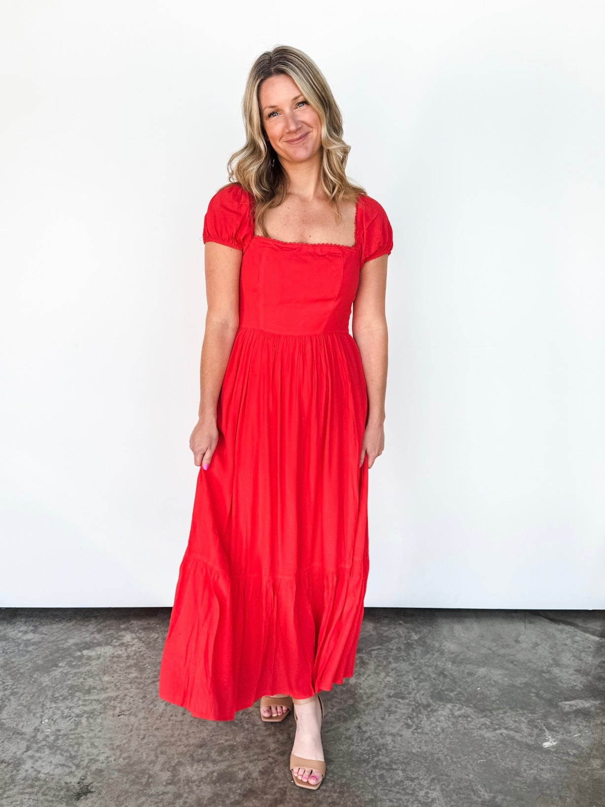 Coral Cap Sleeve Maxi Dress