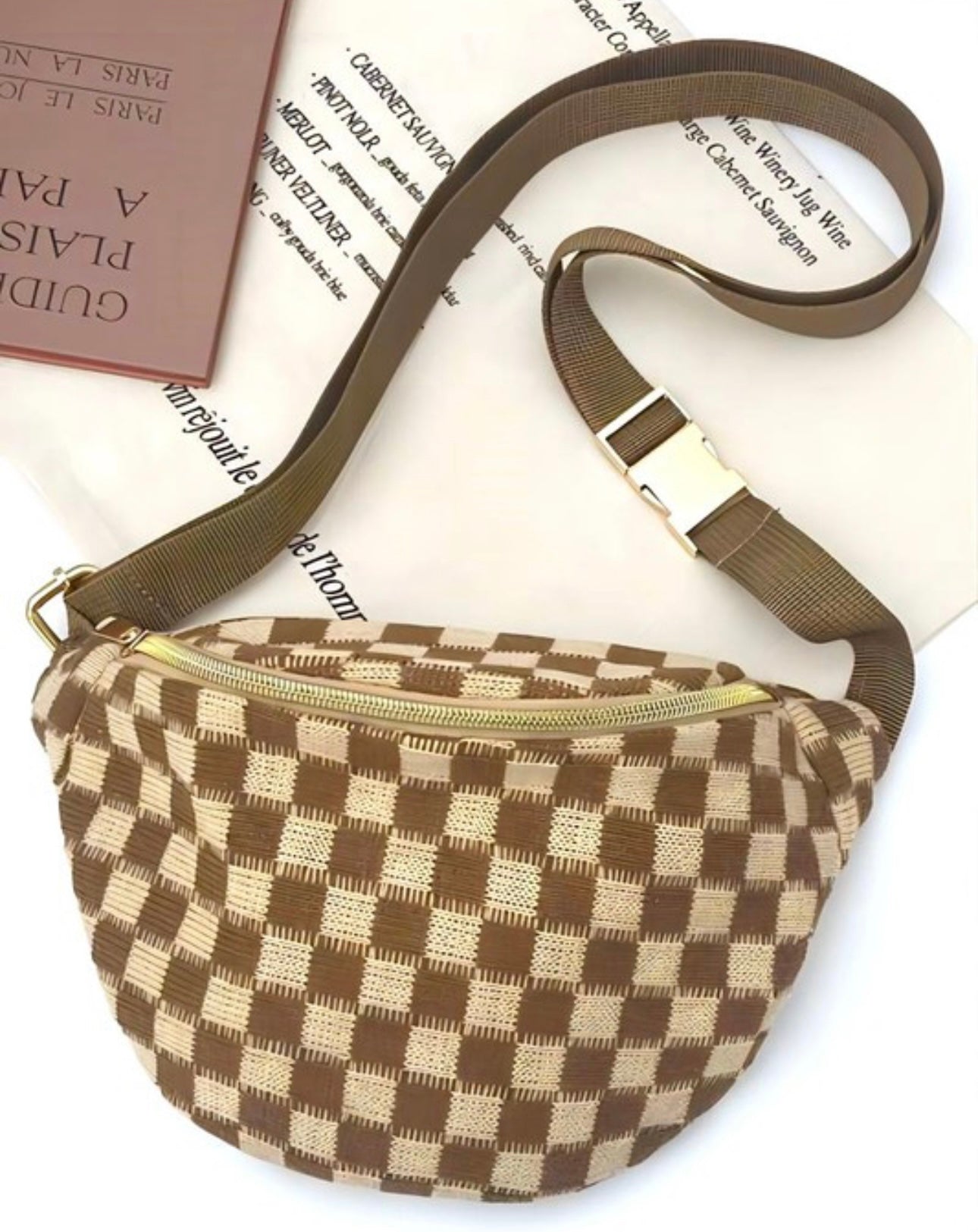 Camel Checkered Cross Body