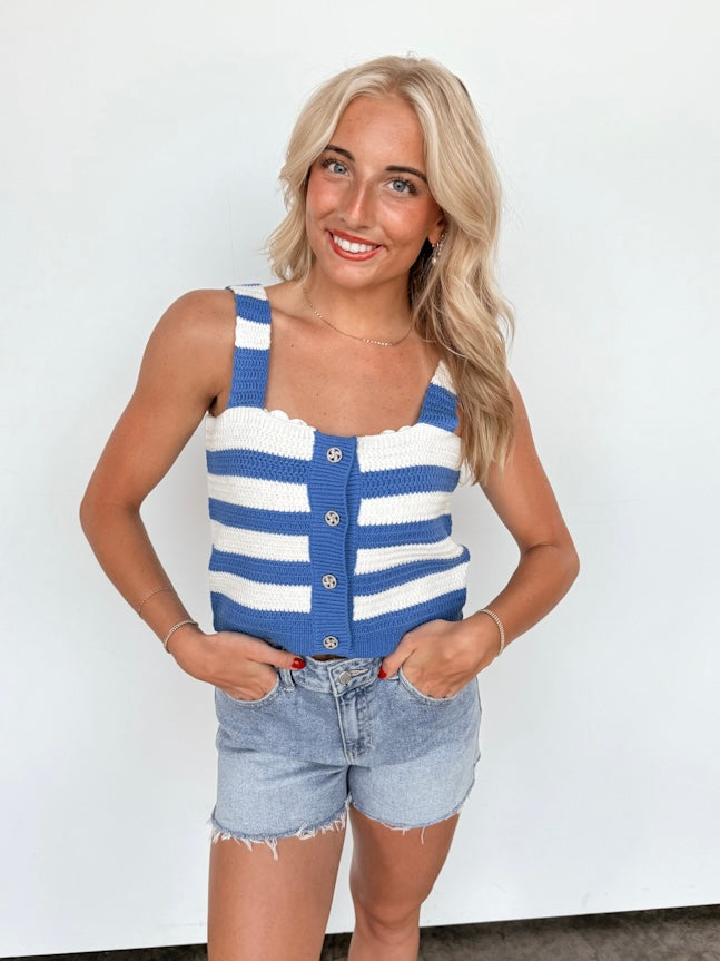 Blue Striped Cropped Tank