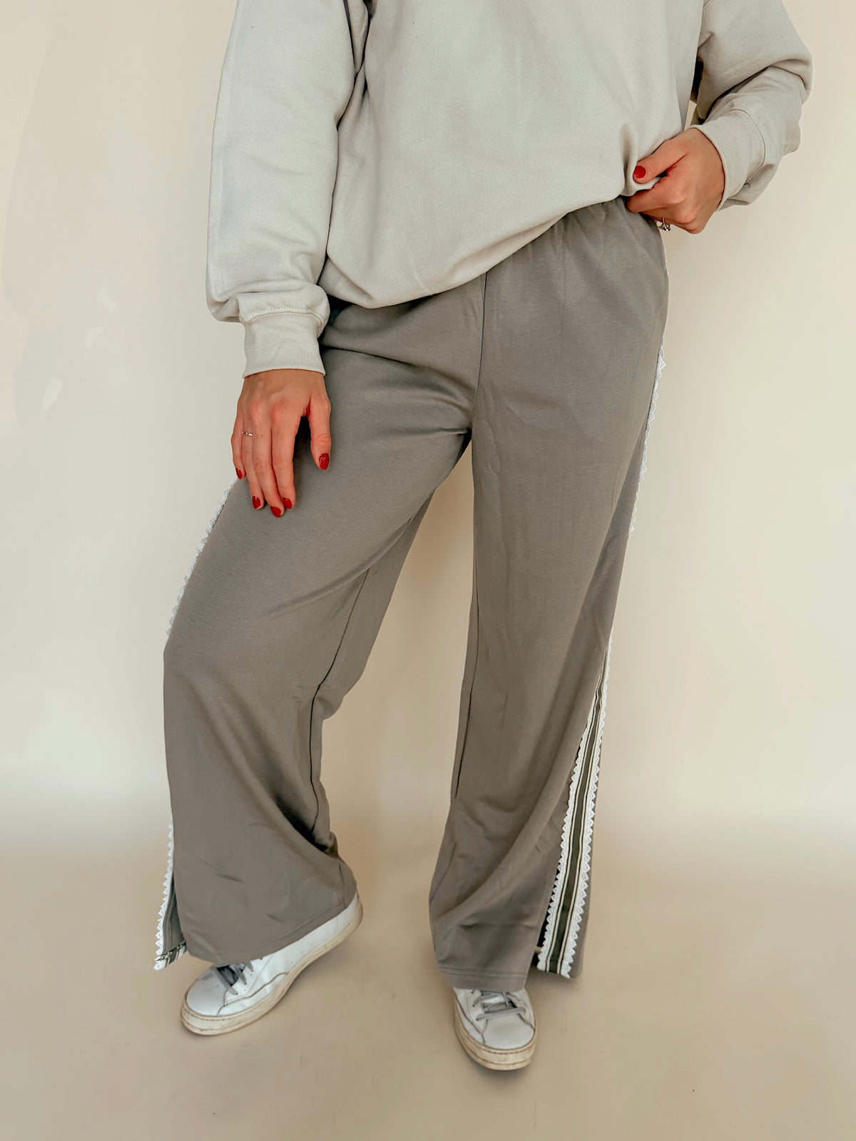Mossy Sage Wide Leg Track Style Pants