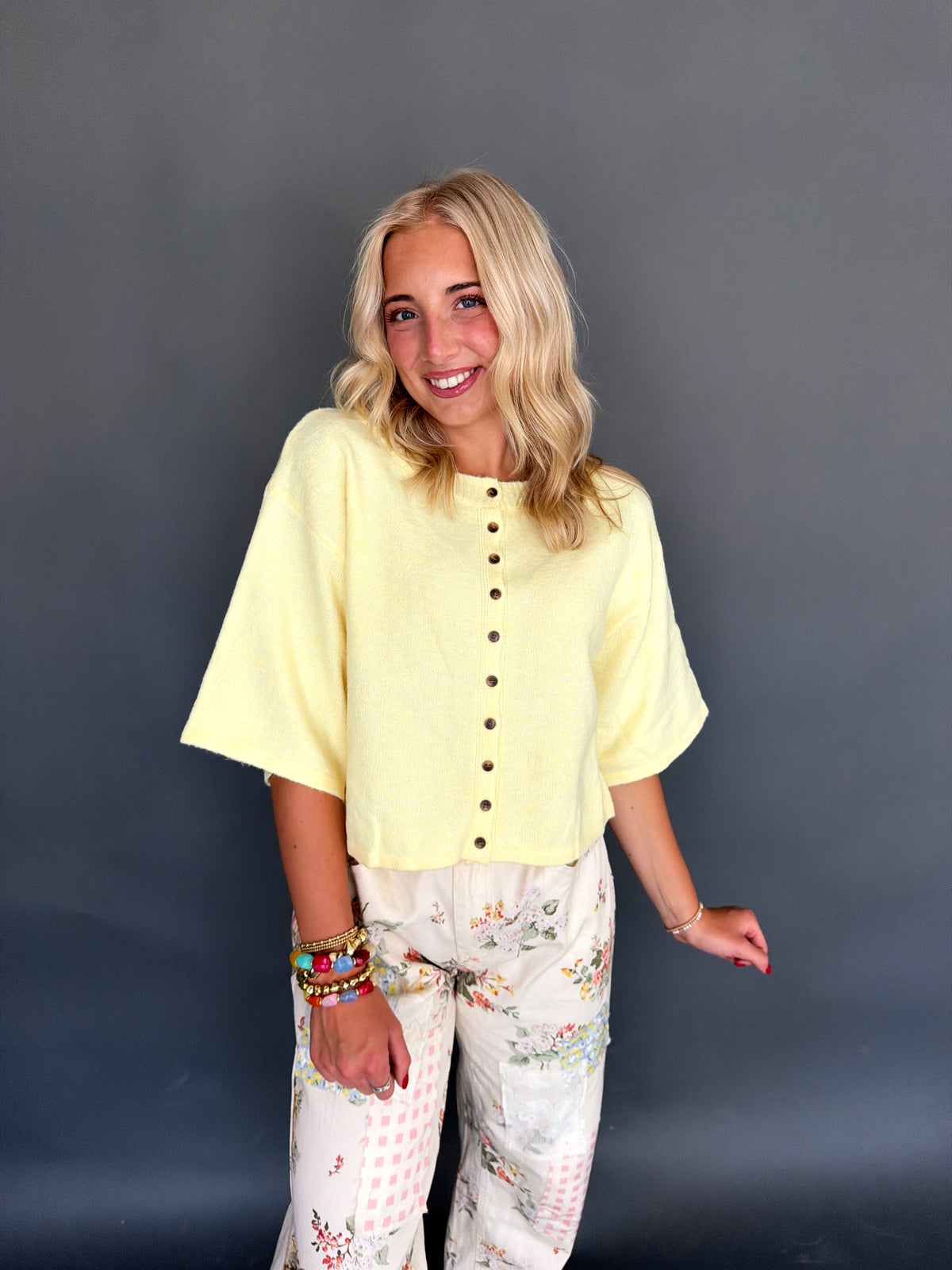 Butter Yellow Wide Sleeve Button Front Cardigan