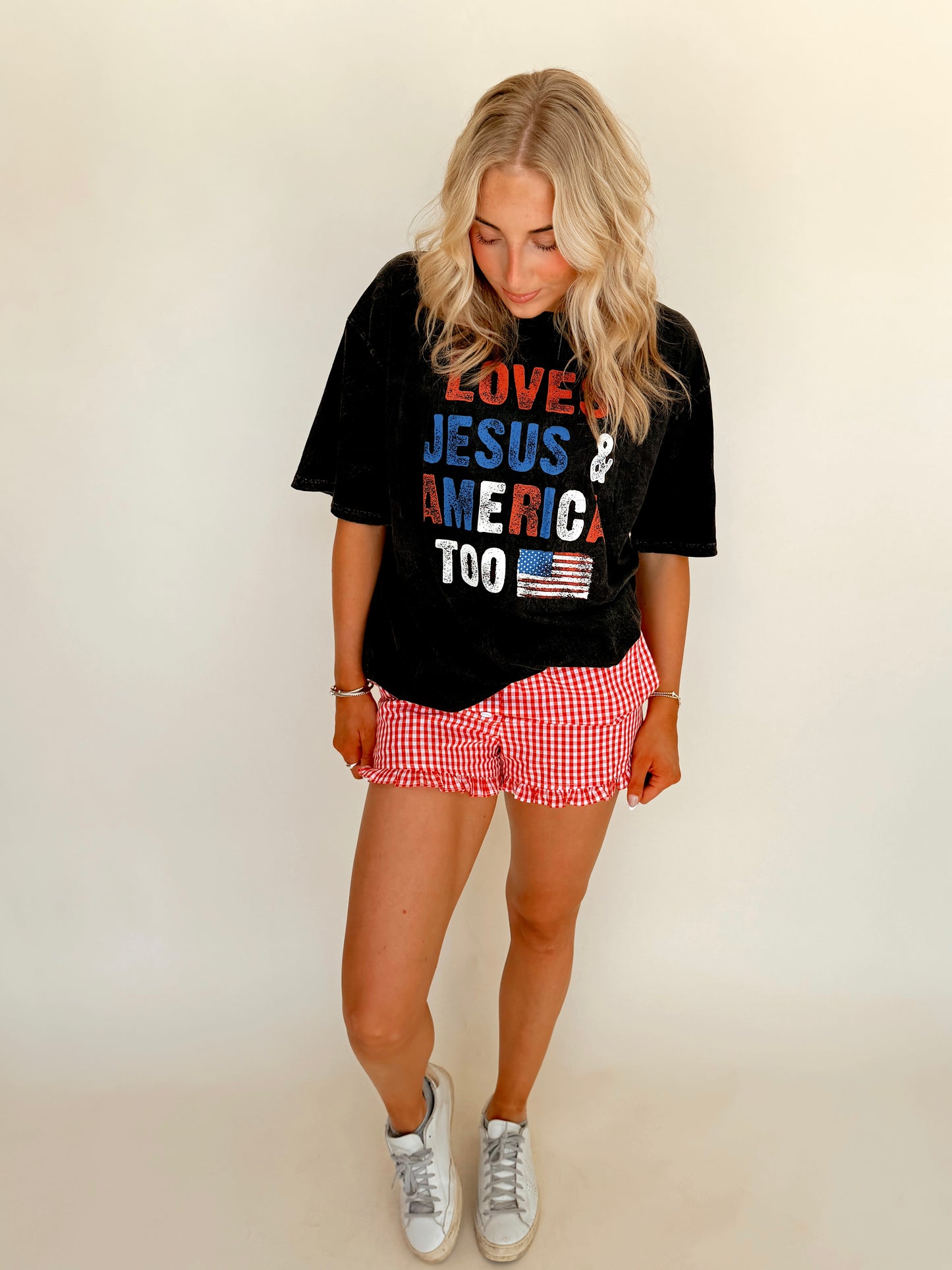 ‘Loves Jesus & America, Too’ Mineral Washed Oversized Tee