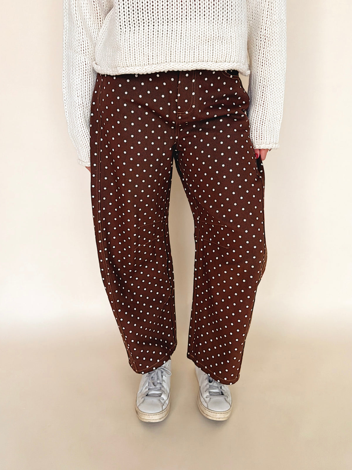 Brown Dotted Barrel Leg Pants
