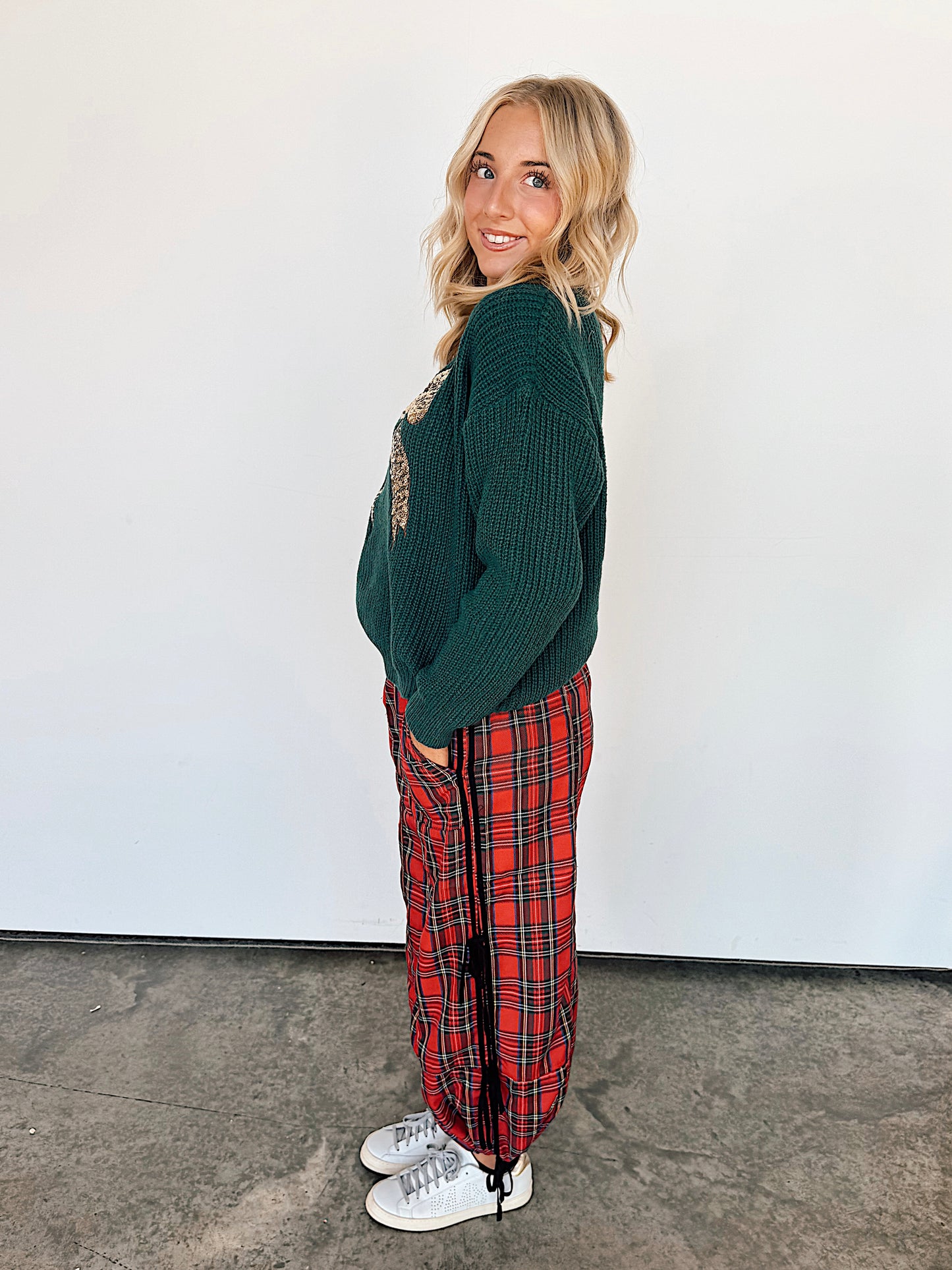 Plaid Side Tie Jogger Pants