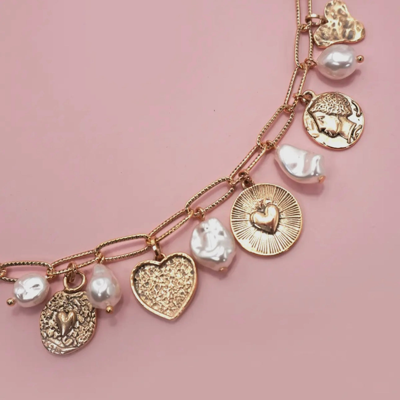 Heart & Pearl Charm Necklace