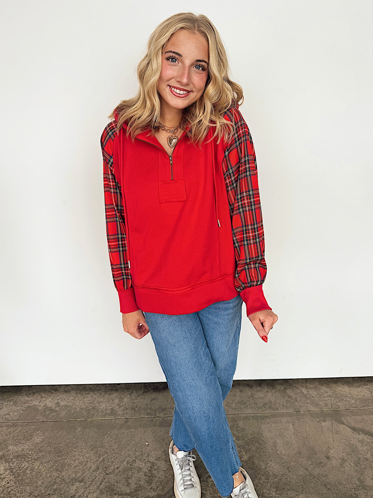 Christmas Plaid Half Zip Pullover