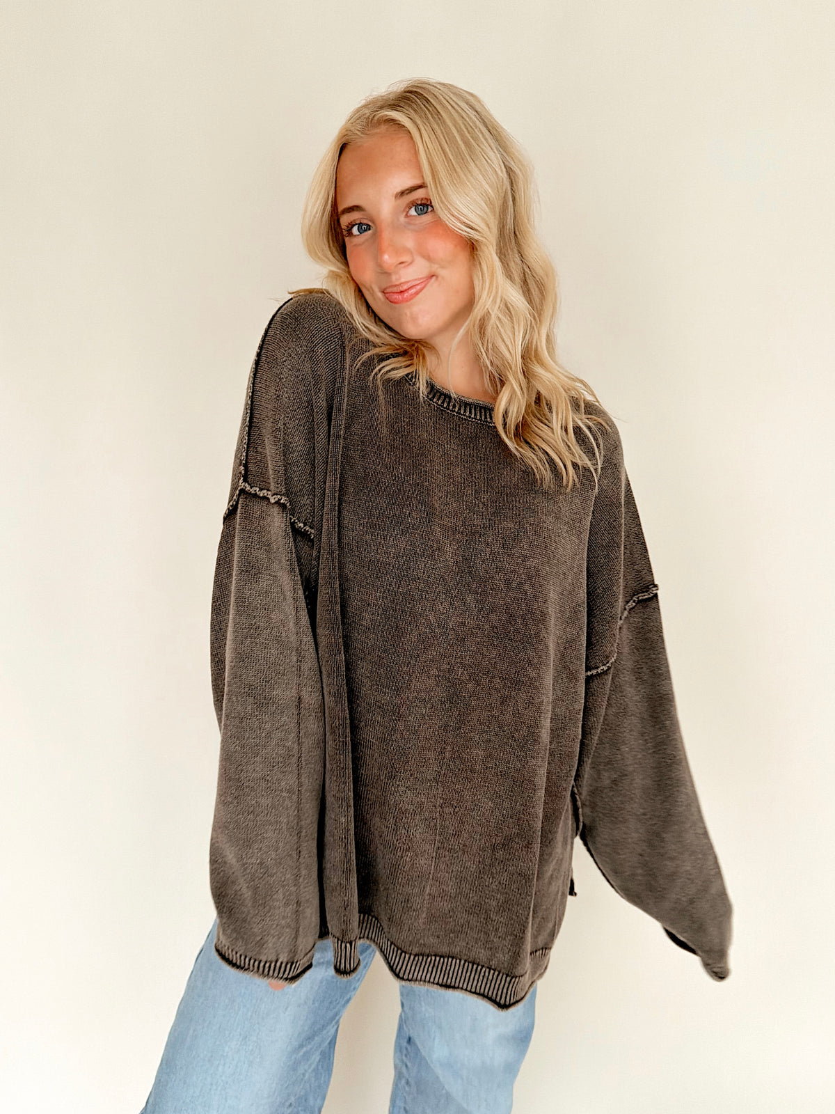 Dark Brown Washed Oversized Top