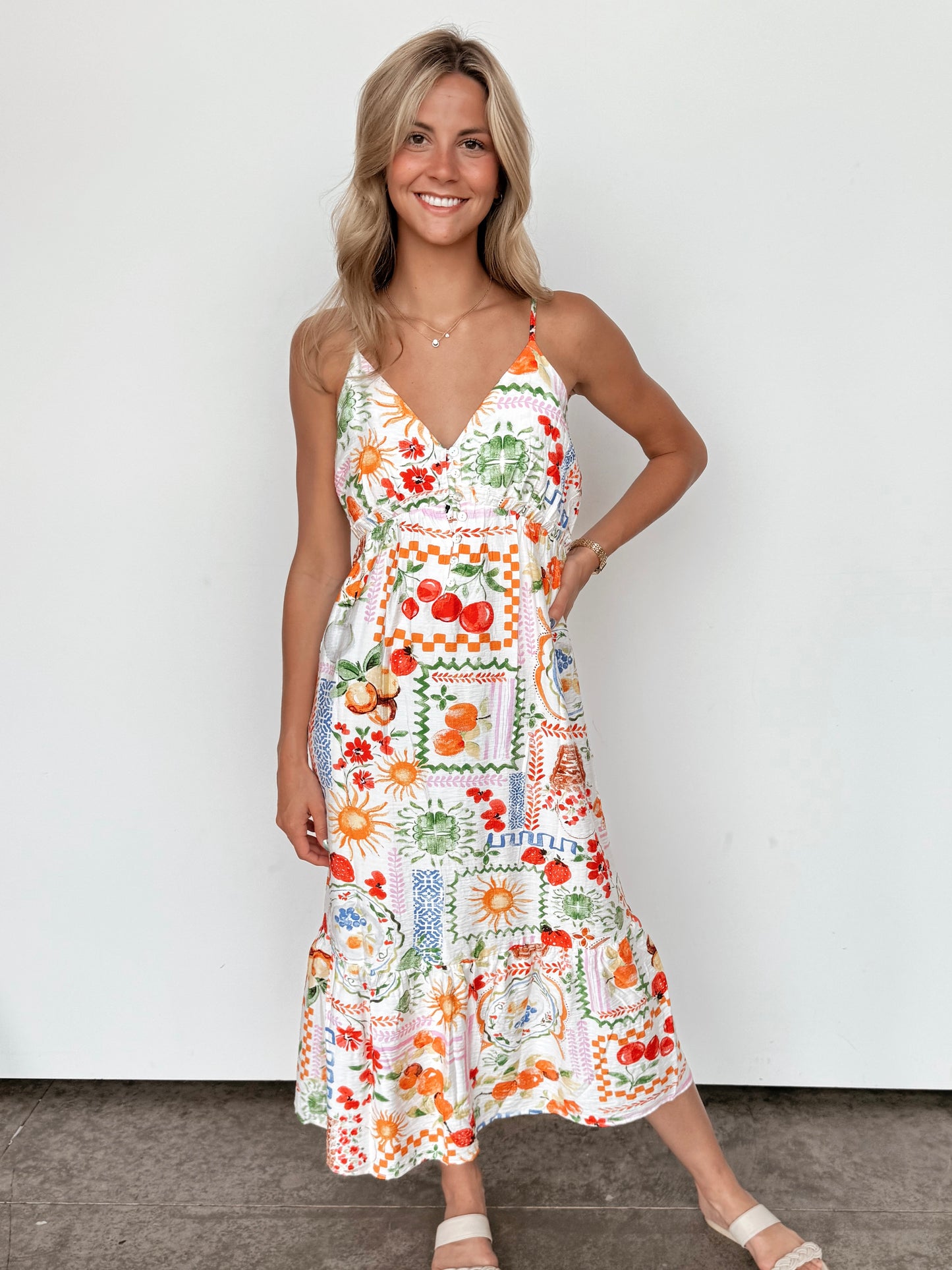 Fruit Print Detailed Dress