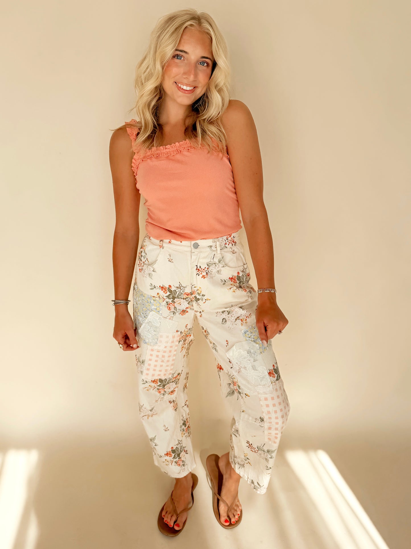 Floral Patchwork Barrel Pants