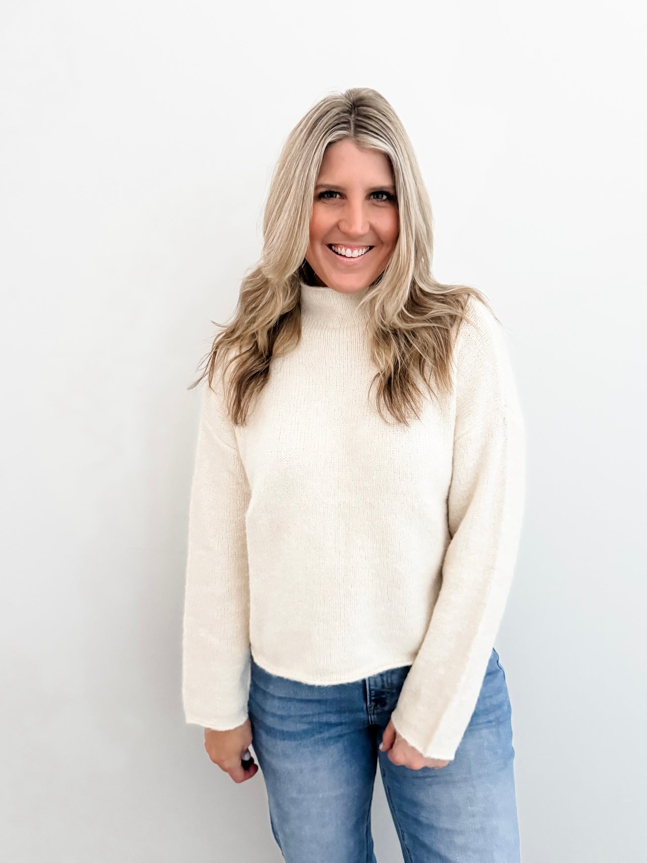 Cream Mock Neck Sweater
