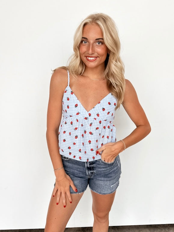 Strawberry Gingham Strappy Tank
