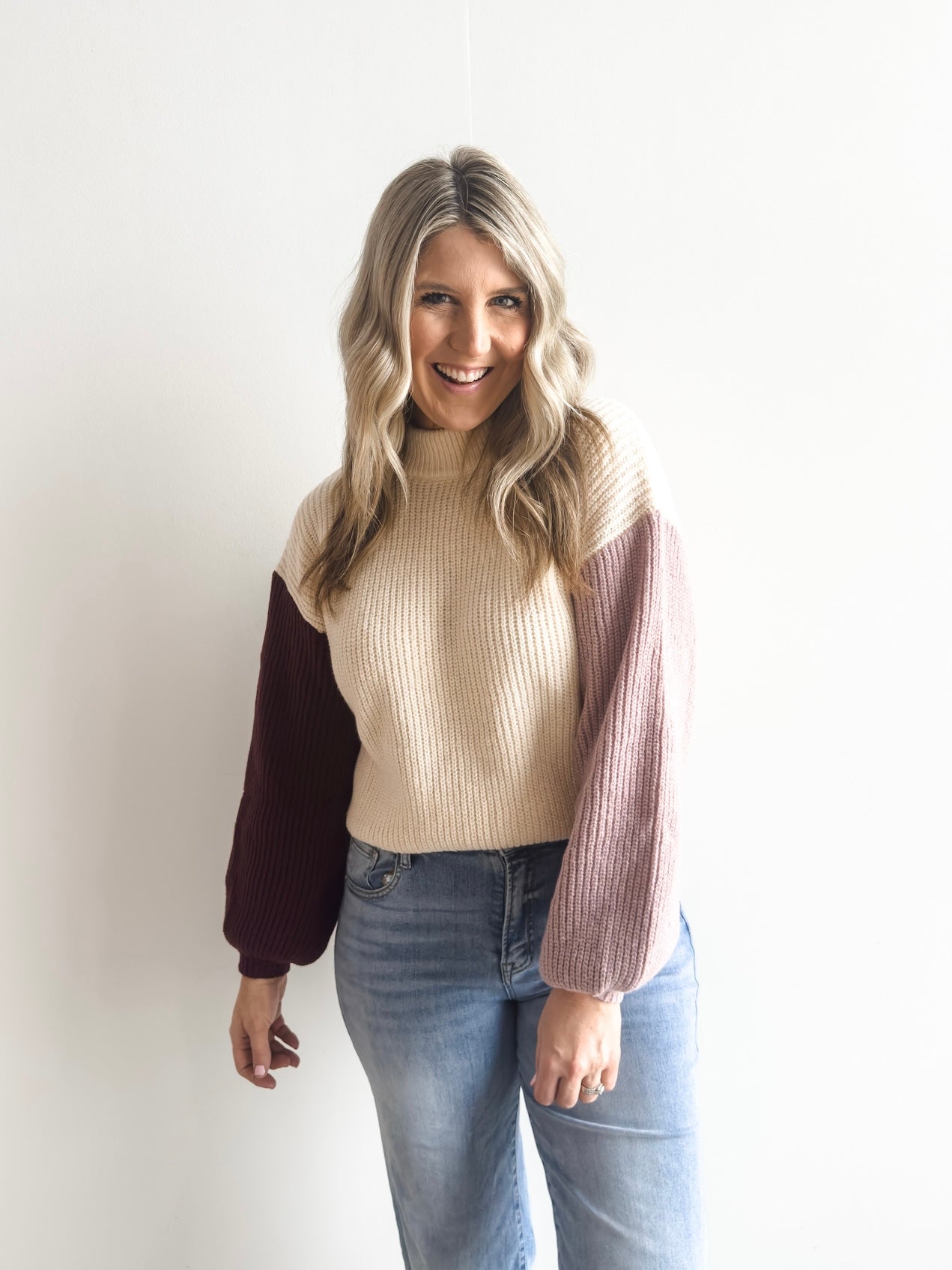 Burgundy & Mauve Colorblock Chunky Sweater
