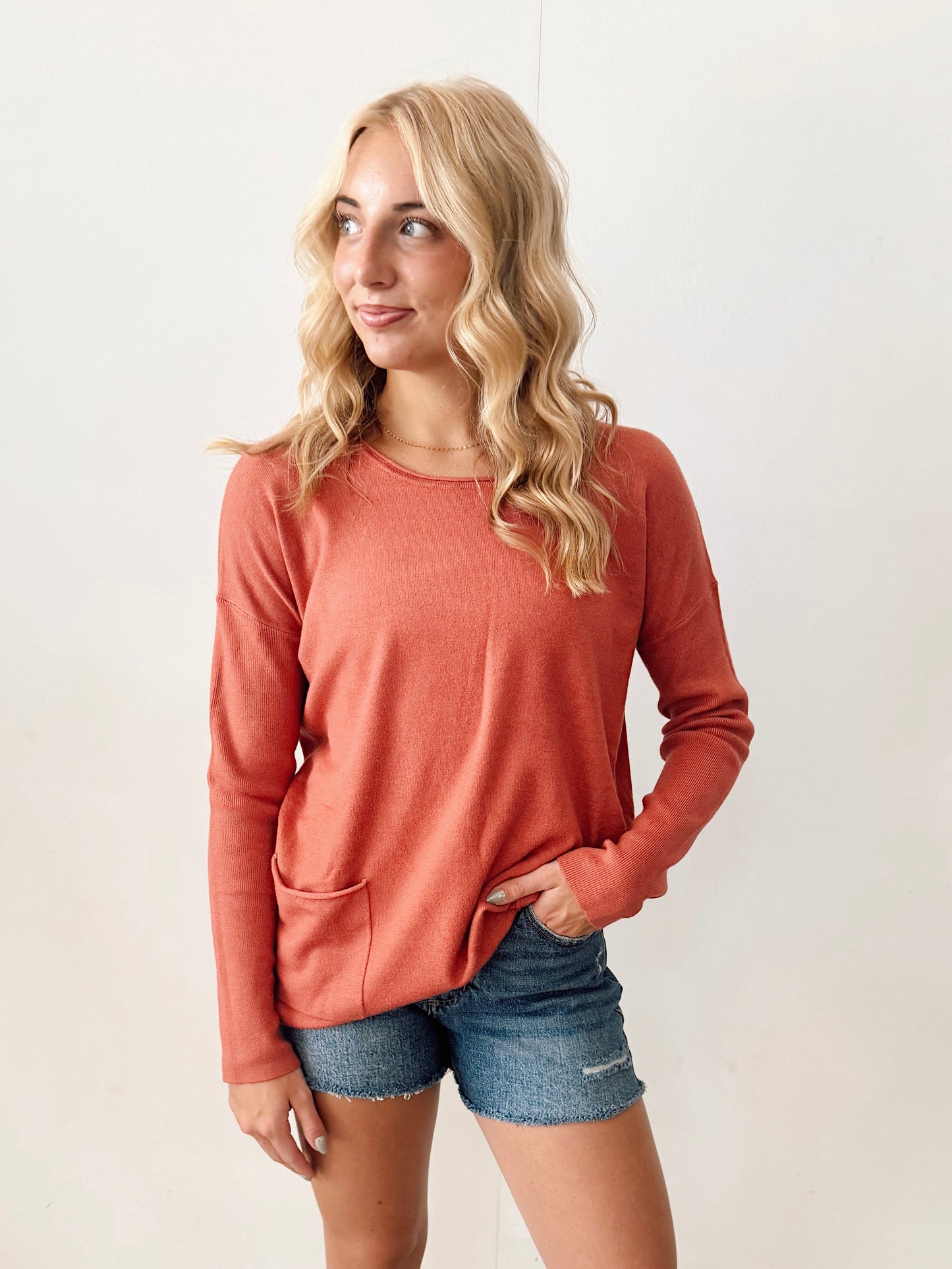 Rust Front Pocket Tunic Top