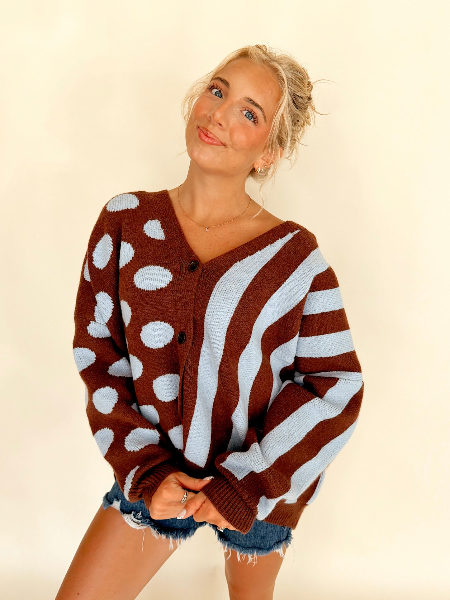Mixed Print Oversized Cardigan
