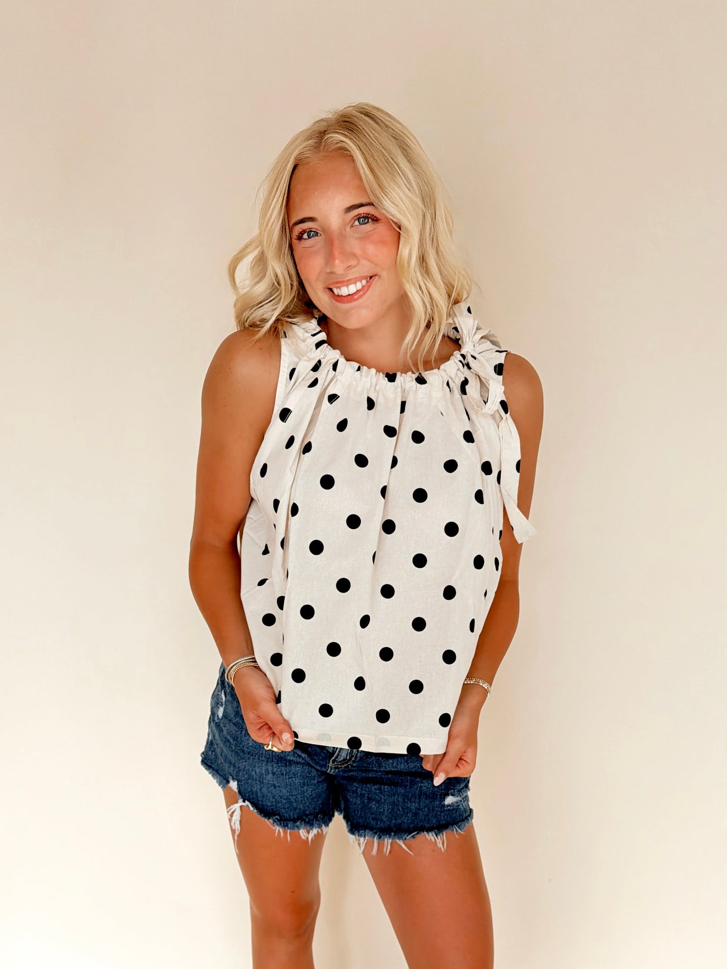 Polka Dot Tie Neck Top