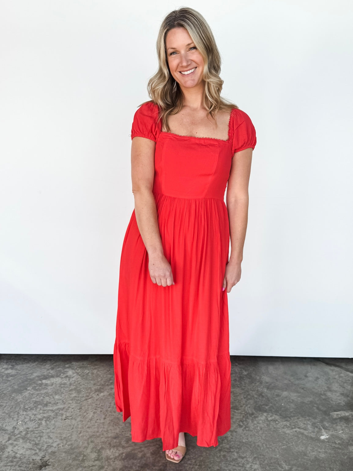Coral Cap Sleeve Maxi Dress
