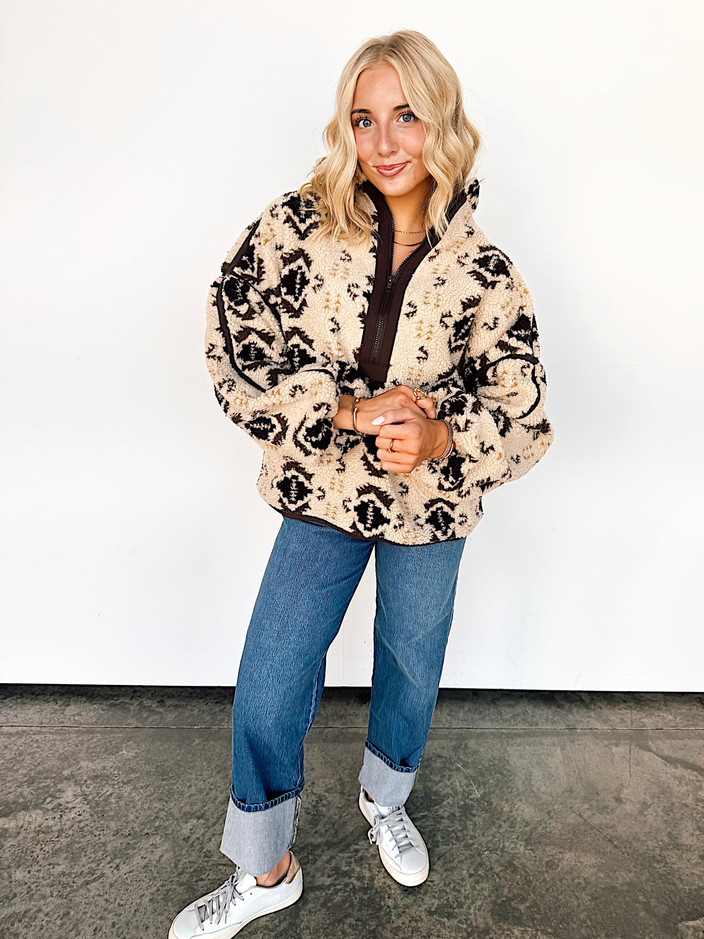 Aztec Print Sherpa Pullover