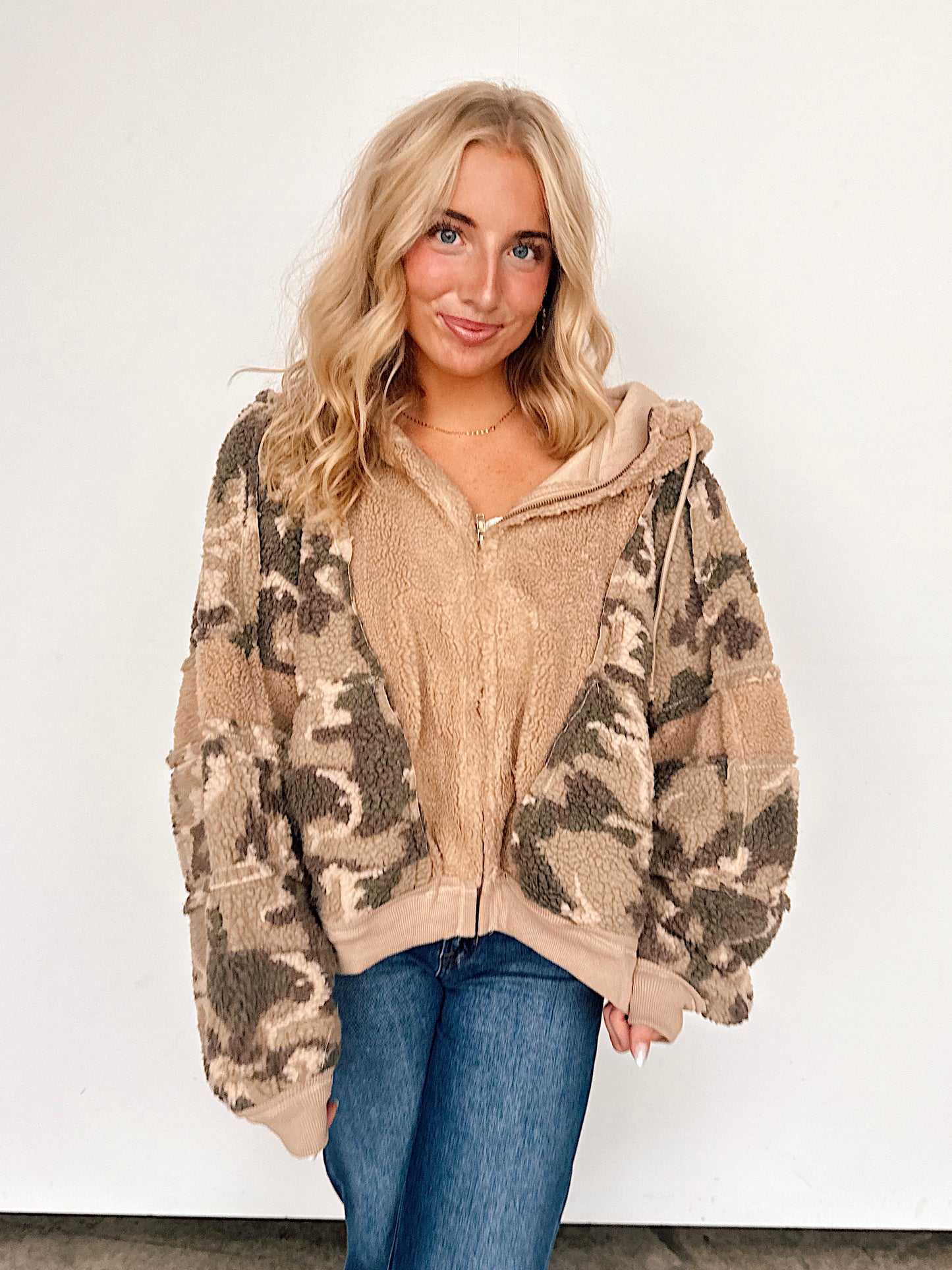 Fuzzy Camo Fleece Zip Up