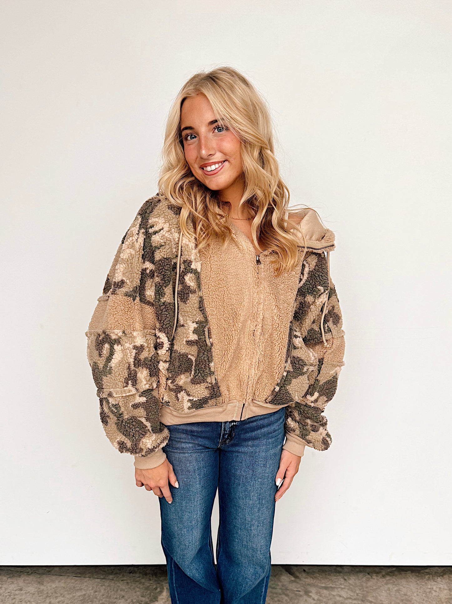 Fuzzy Camo Fleece Zip Up
