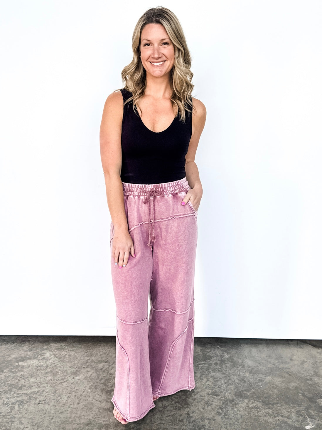 Faded Rose Wide Leg Drawstring Pants