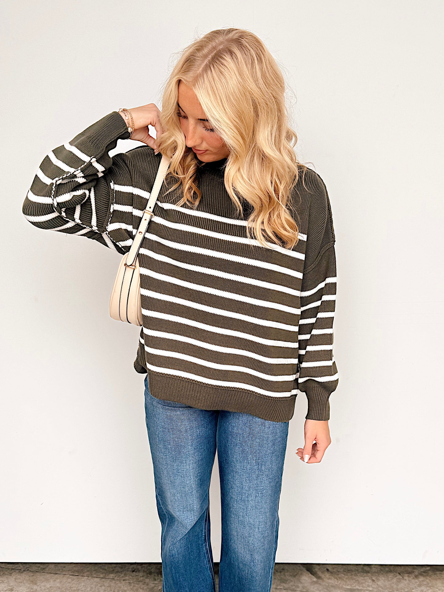 Dark Olive Striped Oversized Sweater