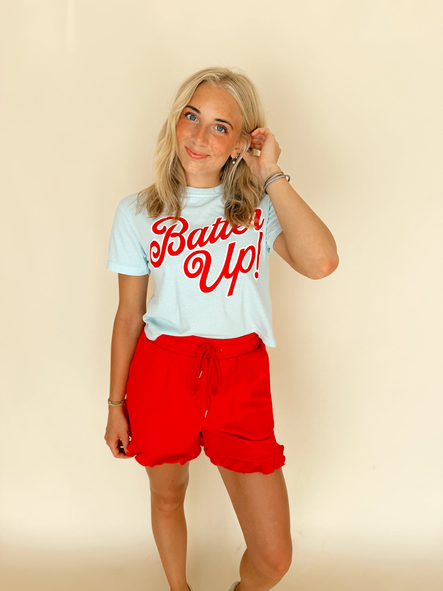 Red French Terry Ruffle Shorts