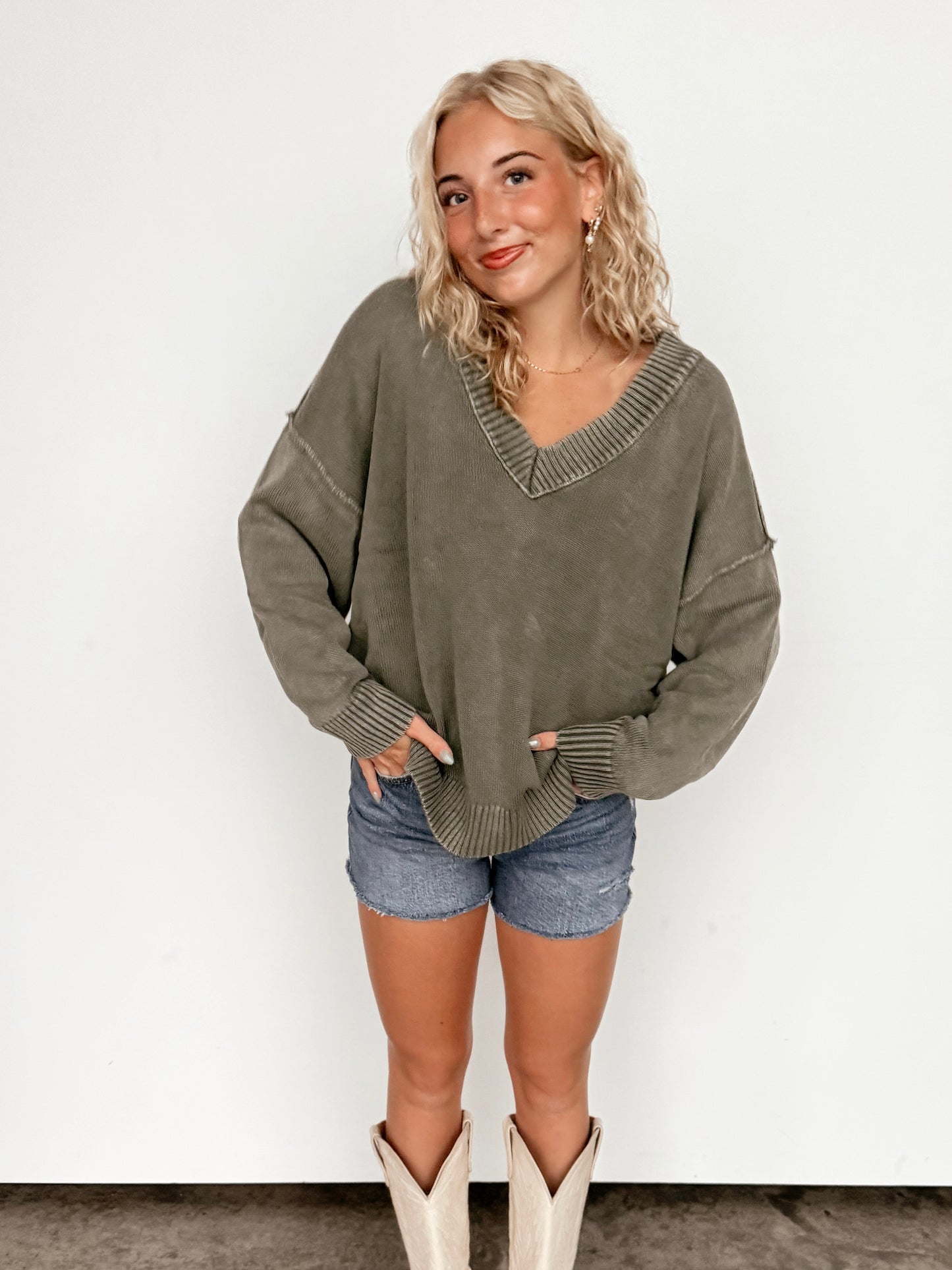 Olive Oversized Knit Top