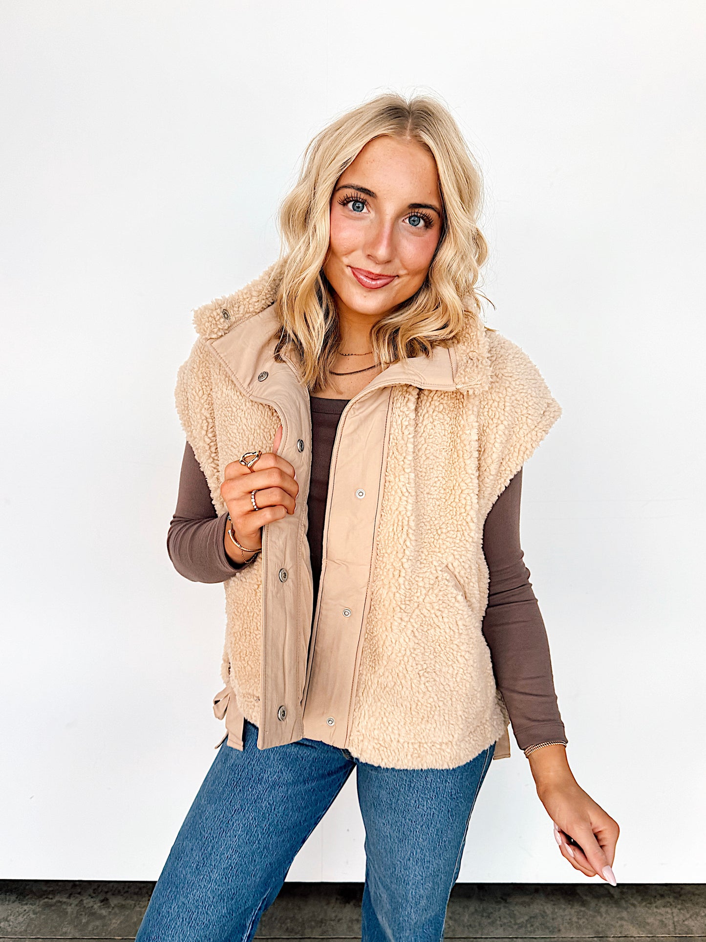 Beige Fuzzy Side Tie Vest