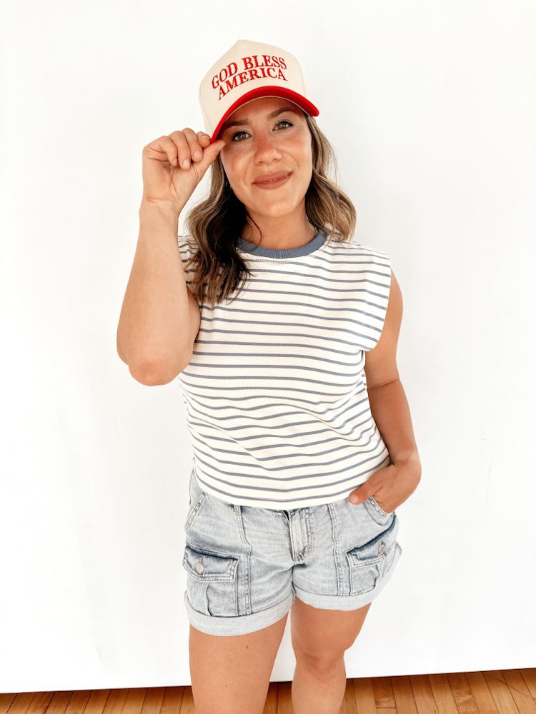 Denim Striped Sleeveless Tank