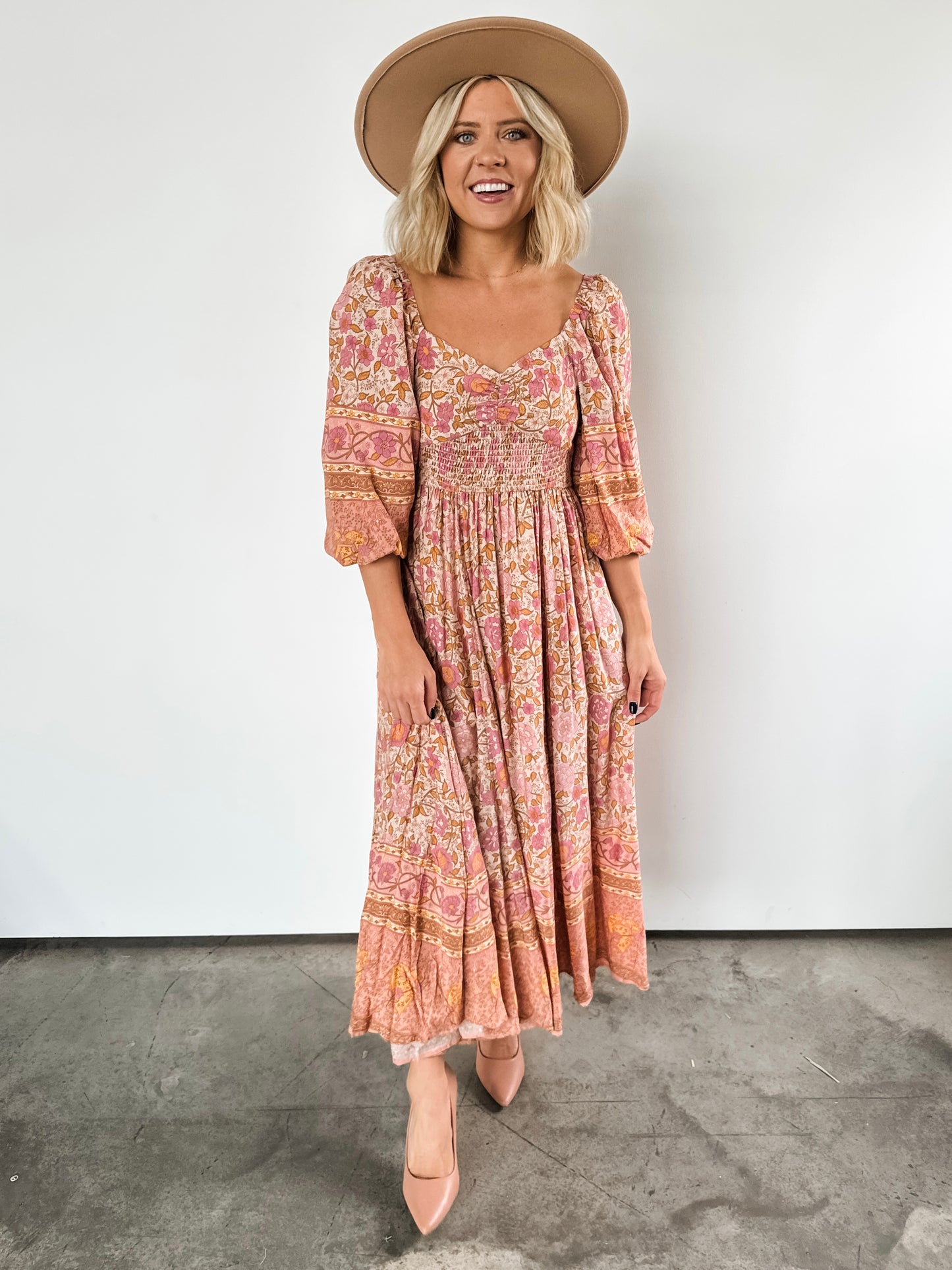 Pink & Rust Fall Floral Smocked Dress