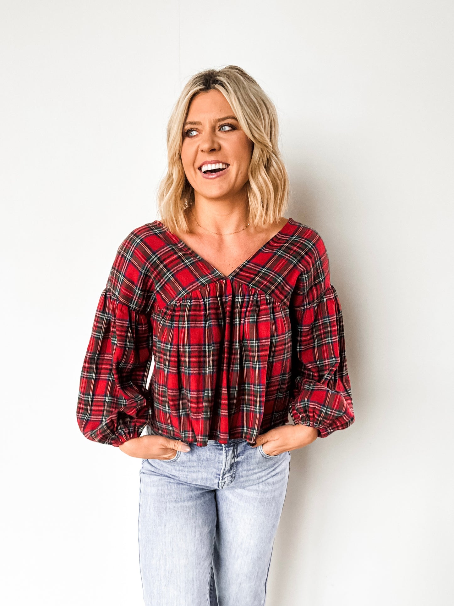 ‘Santa Baby’ Red Plaid Babydoll Top