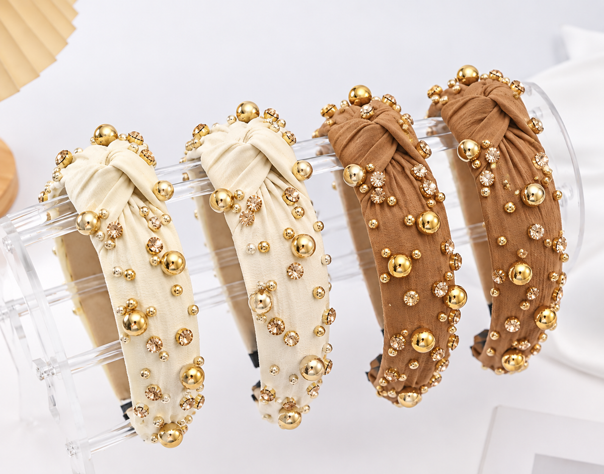 Multi Gold Ball Rhinestone Knot Headband {2 colors}