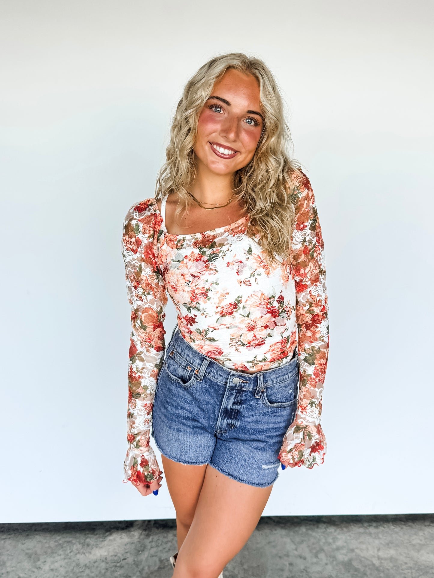 Orange & Cream Floral Lace Top