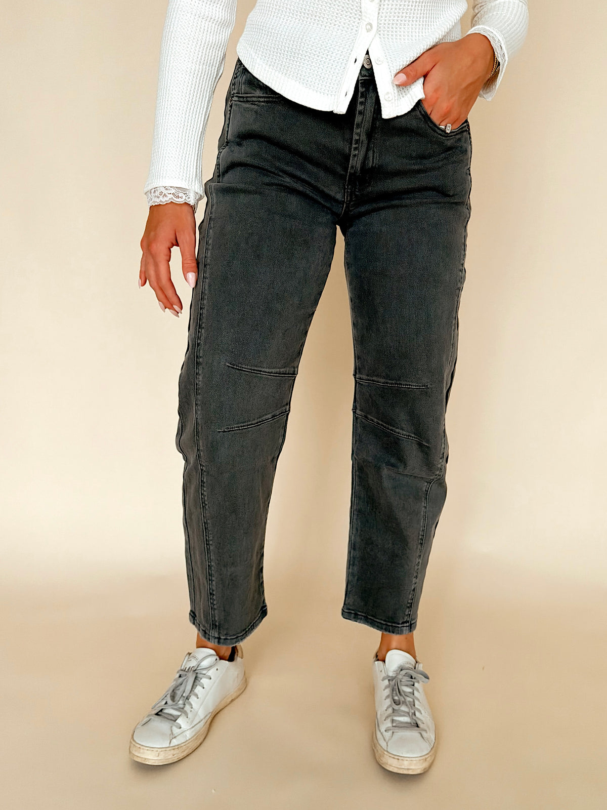 Ash Black High Rise Barrel Denim