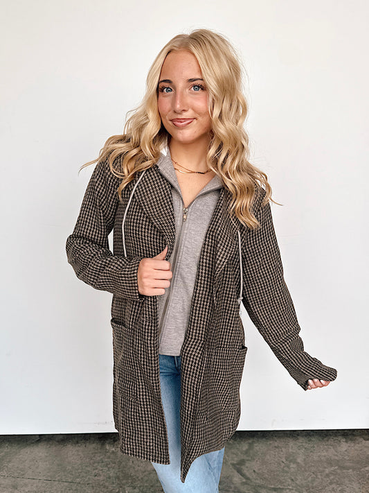 Olive Plaid Detachable Hood Two-fer Jacket