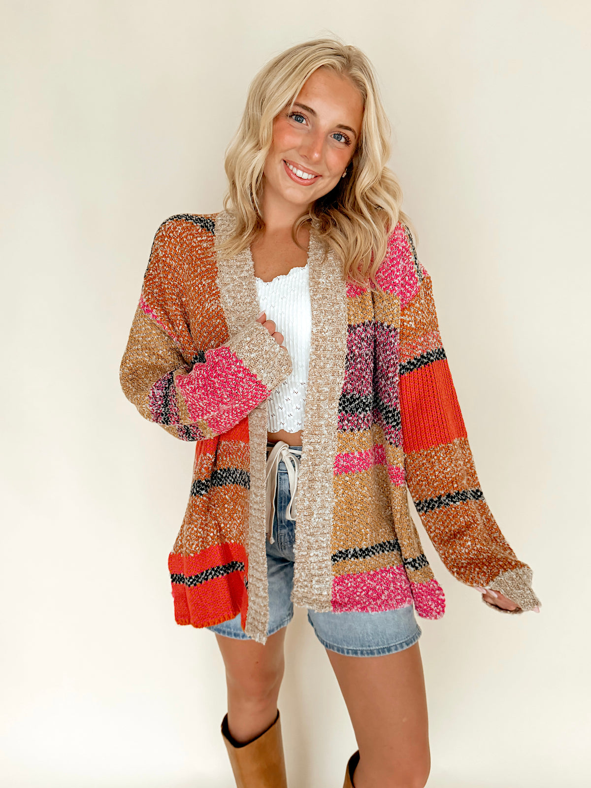 Multi Color Oversized Colorblock Cardigan