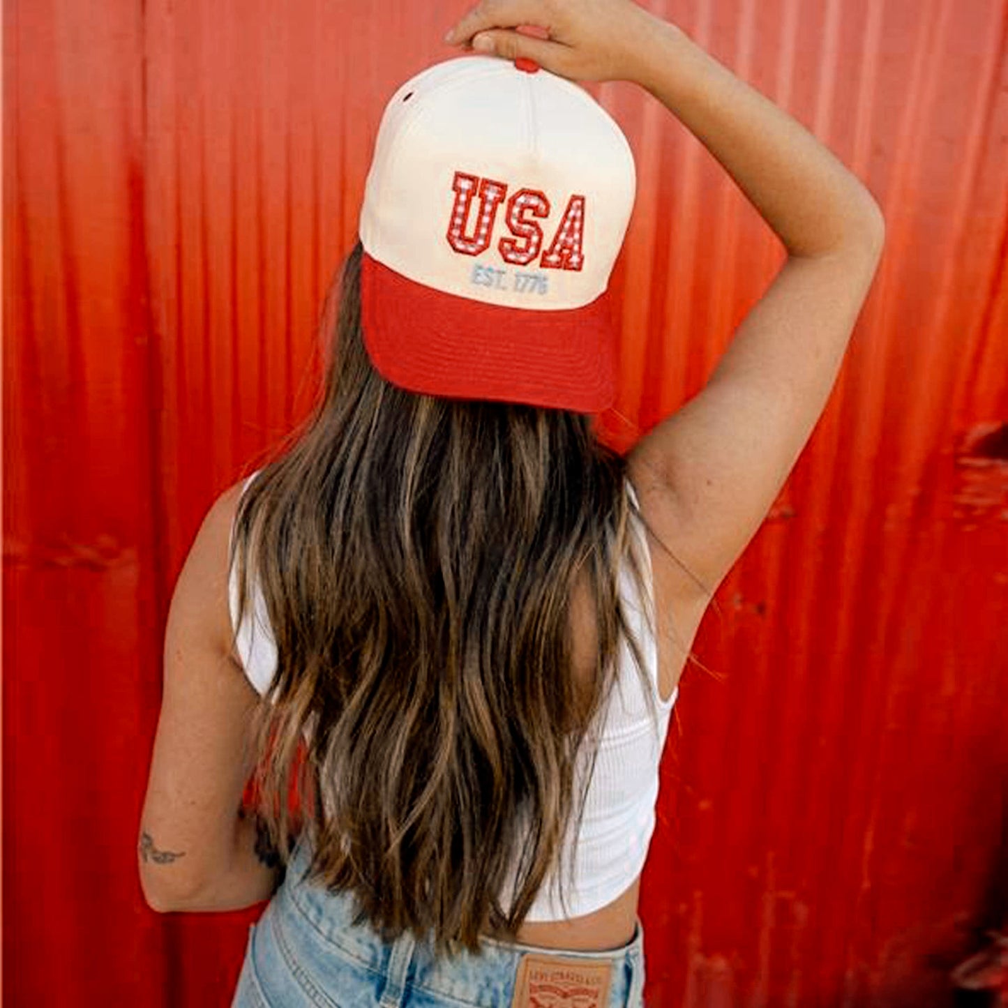 USA Gingham Checked Trucker Hat