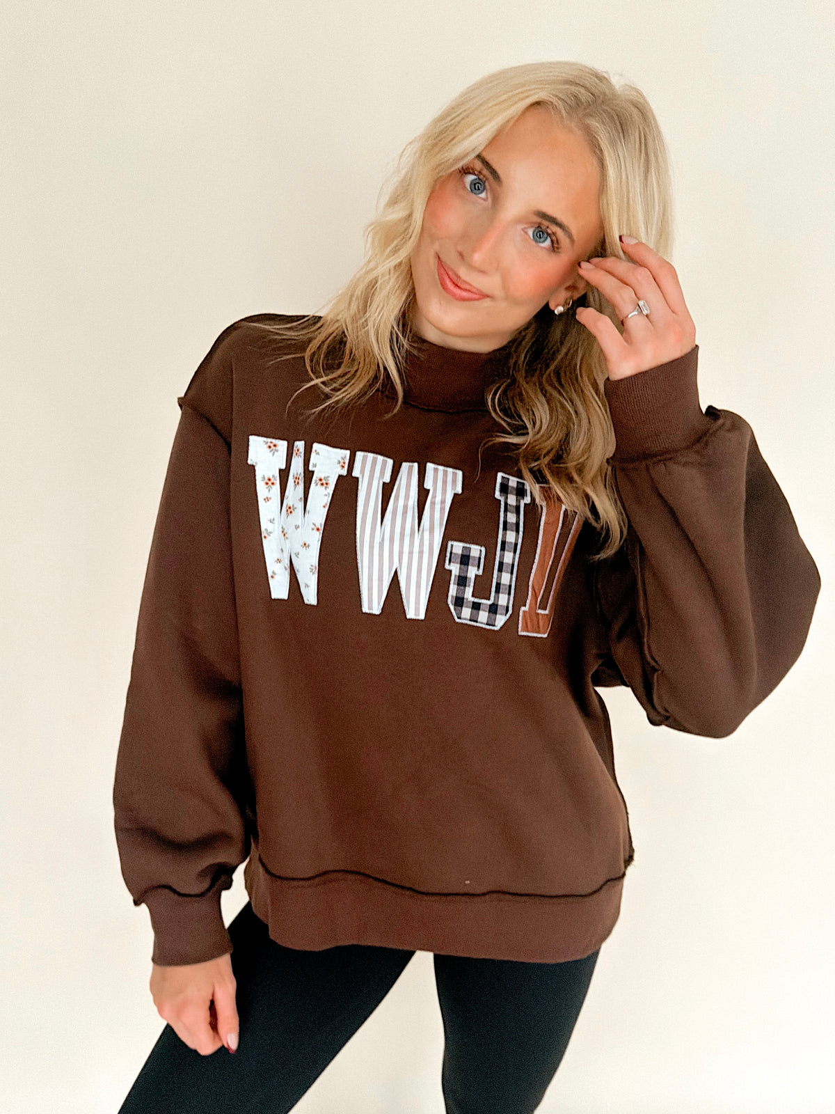 ‘WWJD’  Chocolate Brown Embroidered Mockneck