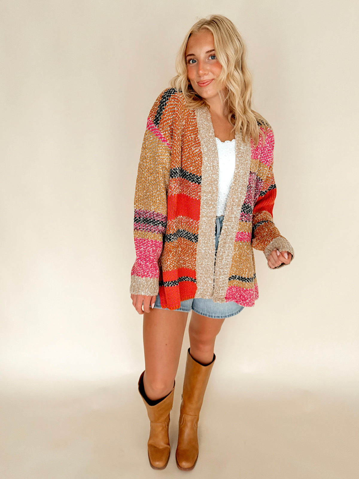 Multi Color Oversized Colorblock Cardigan