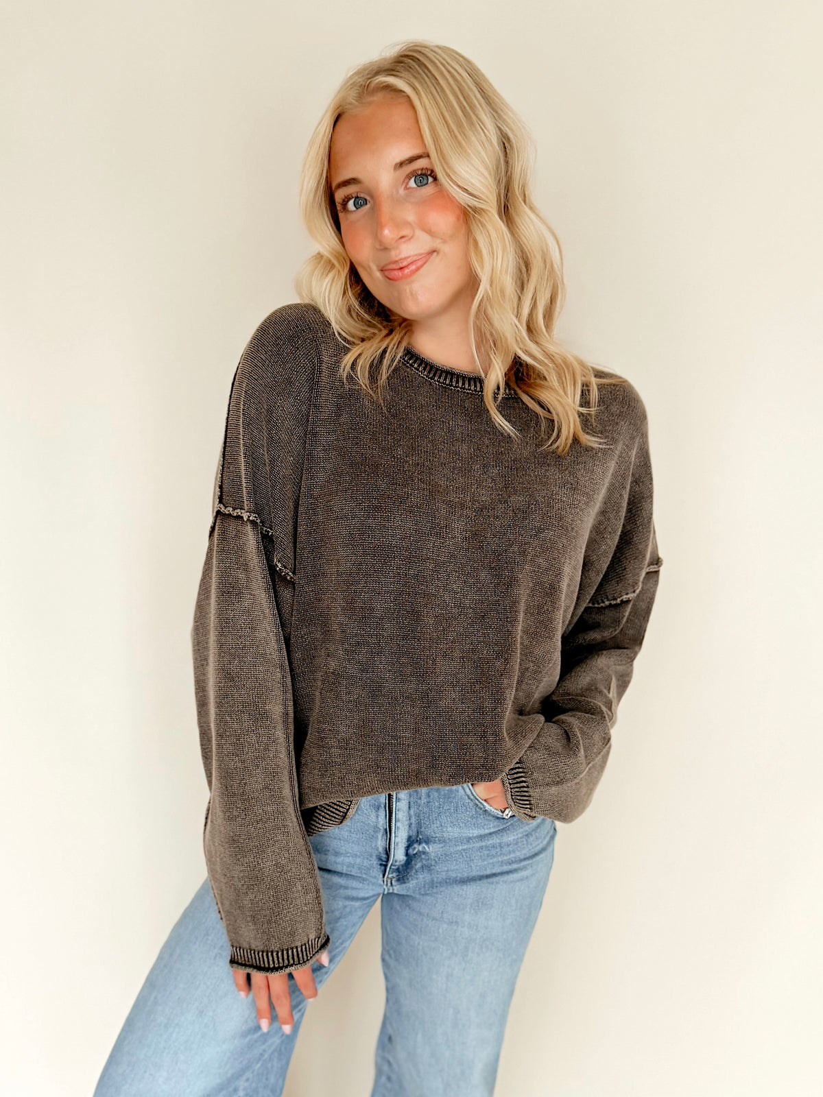 Dark Brown Washed Oversized Top